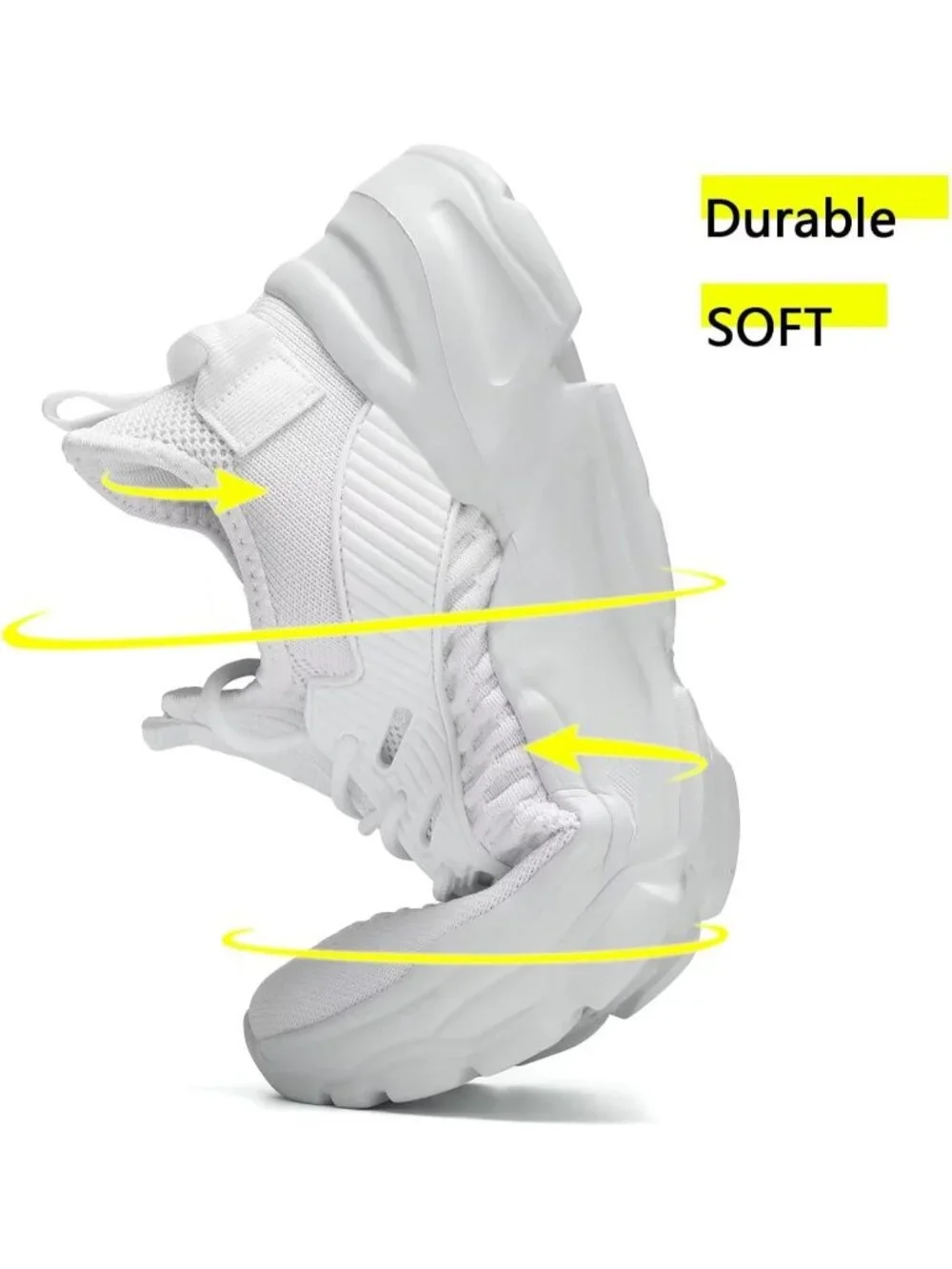 Men's White Lightweight Athletic Running Walking Non Slip Sneakers Shoes